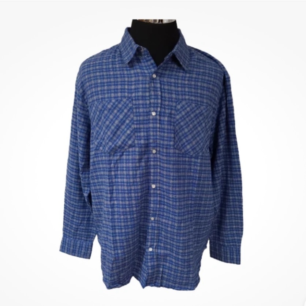 Haband Men's Blue Plaid Flannel Shirt Casual Joe Size XXL